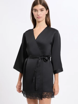 Satynowy szlafrok z detalami z koronki Etam