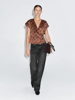 Satynowy Top Kopertowy - Metaliczny - - Massimo Dutti - Kobieta