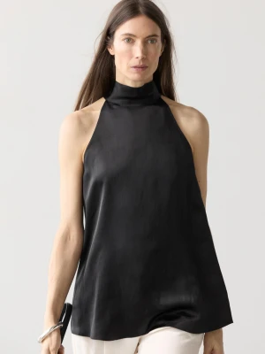 Satynowy Top Z Dekoltem Halter I Wiązaniem - Czarny - - Massimo Dutti - Kobieta