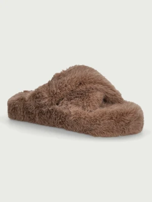 Scholl klapki damskie FLUFFY CROSS brązowy