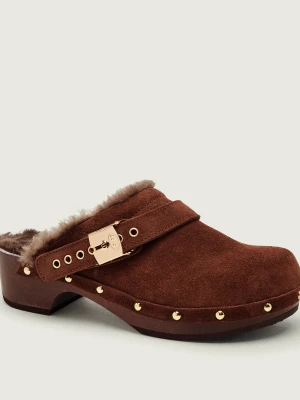 Scholl Mule Pescura Robin | zamsz | shearling | z dodatkiem wełny brązowy