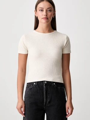 Scotch & Soda crop top damski bawełniany z elastanem beżowy