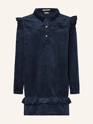 Scotch & Soda Sukienka Koszulowa Ze Sztruksu Z Falbankami blau