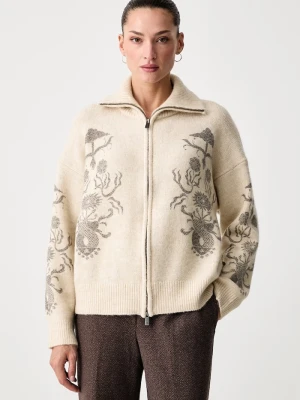 Scotch & Soda sweter rozpinany damski z wełną beżowy