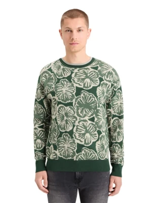 Scotch & Soda Wełniany sweter w kolorze ciemnozielono-białym rozmiar: M