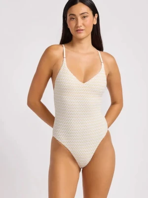 Seafolly strój kąpielowy jednoczęściowy damski V Neck beżowy