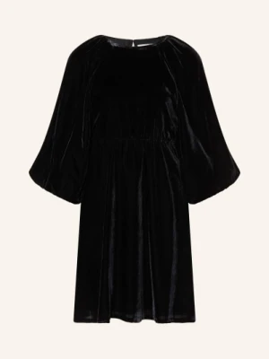 Selected Femme Aksamitna Sukienka Z Rękawami 3/4 schwarz