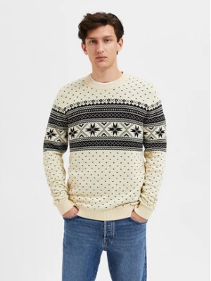 Selected Homme Sweter Claus 16086720 Beżowy Regular Fit
