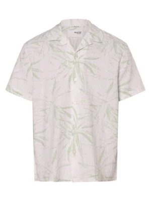 Selected Koszula męska z zawartością lnu - SLHRelaxnew lines Mężczyźni Regular Fit Bawełna biały|zielony nadruk,