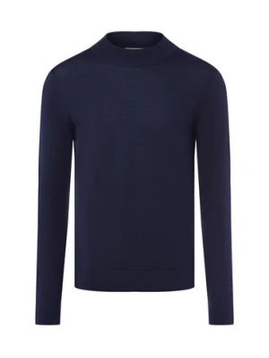 Selected Męski sweter z cienkiej dzianiny z wełny merynosów - SLHTray Mężczyźni Wełna merino niebieski jednolity,