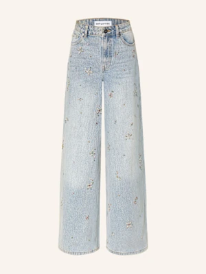 Self-Portrait Jeansy Wide Leg Z Ozdobnymi Kamykami blau