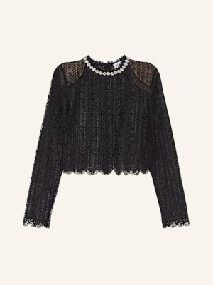 Self-Portrait Koszulka Z Długim Rękawem Z Dziurkowanej Koronki, Z Ozdobnymi Kamykami schwarz
