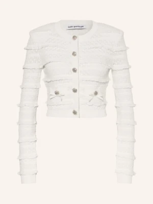 Self-Portrait Krótki Sweter Z Kamieniami Ozdobnymi I Falbankami weiss
