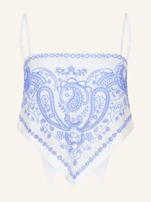 Self-Portrait Lniany Top Z Ażurową Koronką weiss