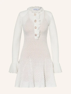 Self-Portrait Sukienka Z Dzianiny Z Kamieniami Ozdobnymi I Falbanami weiss