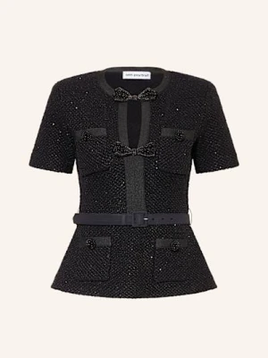 Self-Portrait T-Shirt Z Bouclé Z Cekinami schwarz