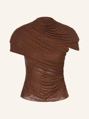 Self-Portrait Top Z Siateczki Z Ozdobnymi Kamykami I Wycięciem braun