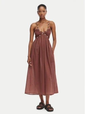 Selmark Sukienka letnia BO696 Brązowy Relaxed Fit