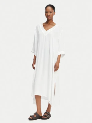 Selmark Sukienka plażowa V-Neck BN395 Biały Relaxed Fit