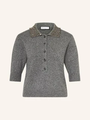 Sem Per Lei Dzianinowa Koszulka Polo Z Kaszmirem I Ozdobnymi Kamykami grau