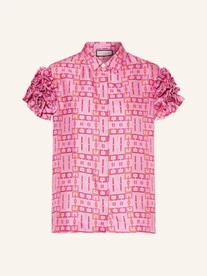 Sem Per Lei Jedwabna Bluzka Z Falbanami pink
