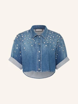 Sem Per Lei Krótka Bluzka Jeansowa Z Ozdobnymi Kamykami blau