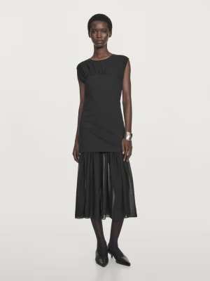 Semi-Transparent Midi Dress - Czarny - - Massimo Dutti - Female