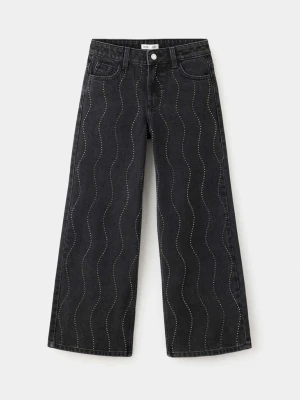 Jeansy wide leg ze zdobieniami black denim - Dzieci - MANGO KIDS