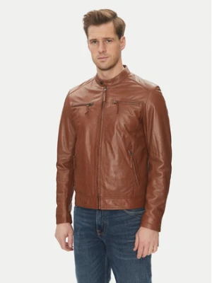 Serge Pariente Kurtka skórzana Tonic Brązowy Slim Fit