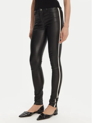 Serge Pariente Spodnie skórzane Sexy Stretch Thin Strip Czarny Slim Fit