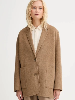 Sessun płaszcz z wełną kolor beżowy przejściowy oversize 25113004