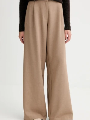 Sessun spodnie damskie kolor beżowy szerokie high waist 25107000