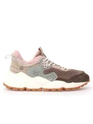 Shearling Teddy Sneakers Beige-Pink Flower Mountain