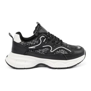 Shelvt Czarne sneakersy damskie z ozdobnymi wstawkami