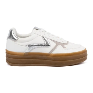 Shelvt Damskie białe sneakersy ze srebrnymi wstawkami