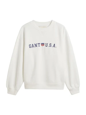 Damska beżowa bluza sportowa z okrągłym dekoltem z grafiką USA GANT
