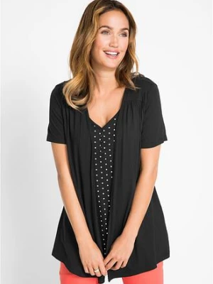 Zdjęcie produktu Shirt 2 w 1 z dekoltem w serek, krótki rękaw BonPrix czarny