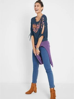 Shirt bawełniany cold-shoulder, krótki rękaw bonprix