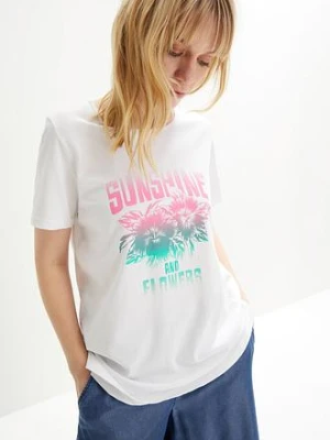 Zdjęcie produktu Shirt bawełniany z nadrukiem, krótki rękaw BonPrix biały