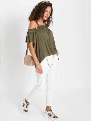 Shirt cold-shoulder z koronką bonprix