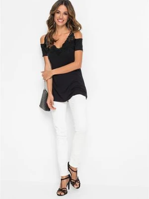 Shirt cold-shoulder z koronką bonprix