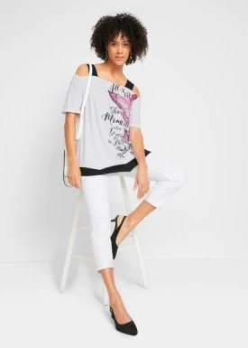 Shirt cold-shoulder z nadrukiem bonprix