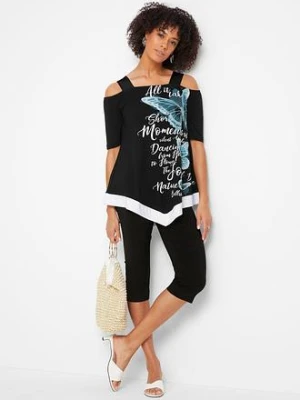 Shirt cold-shoulder z nadrukiem bonprix