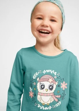 Shirt dziewczęcy z długim rękawem + spódniczka + legginsy + opaska do włosów (4 części) bonprix