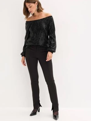 Shirt oversized z dekoltem carmen i cekinami bonprix