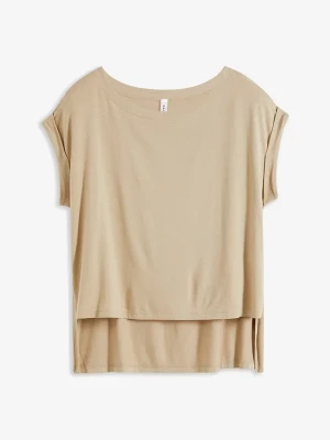 Shirt oversized z lejącej wiskozy BonPrix beżowy