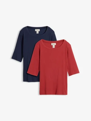 Shirt w prążek, z bawełną organiczną (2 szt.) BonPrix czerwony