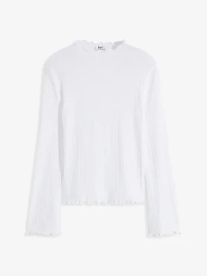 Shirt w prążek, z długim rękawem BonPrix biały