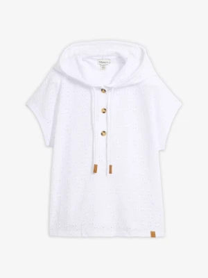 Shirt z dekoltem henley i kapturem BonPrix biały