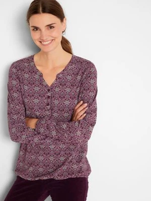 Shirt z długim rękawem, dekoltem henley i nadrukiem bonprix